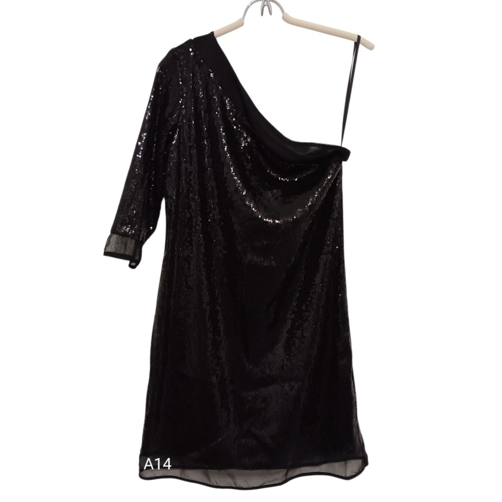 Alexia Admor Black Sequin Dress M  One Shoulder Party Cocktail Lined‎ Sparkle